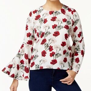 Vince Camuto Floral Ruffled Bell Sleeve Blouse